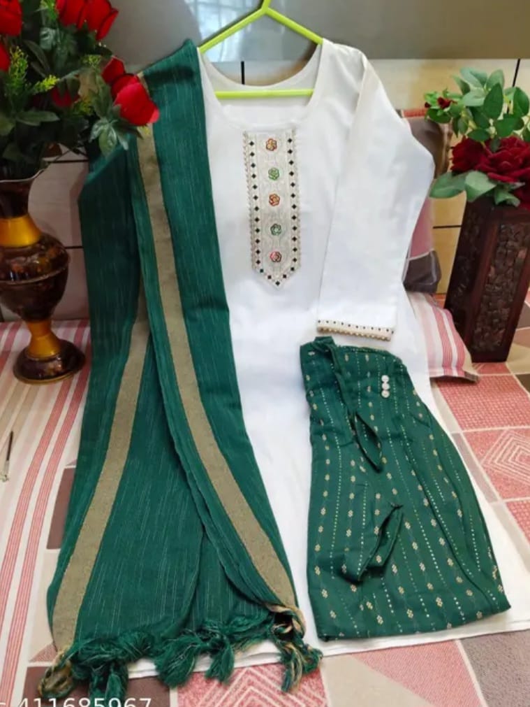 khadi cotton kurti trouser with duppata set womens cotton straight block pant set.