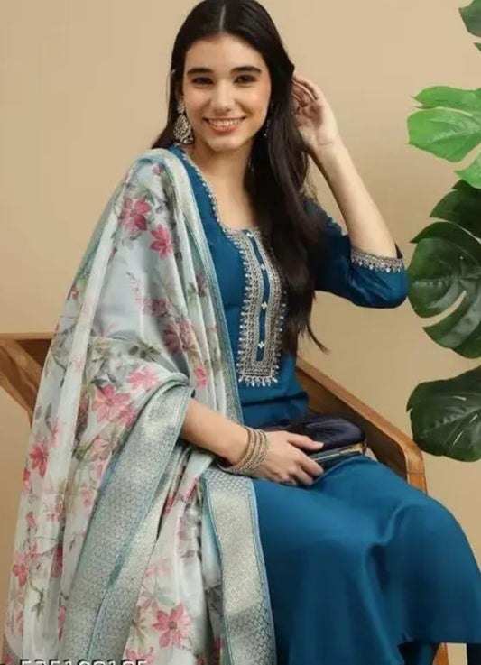 Fancy cotton heavy work design kurta sets with duppata