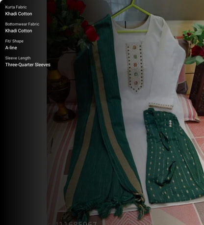 khadi cotton kurti trouser with duppata set womens cotton straight block pant set.