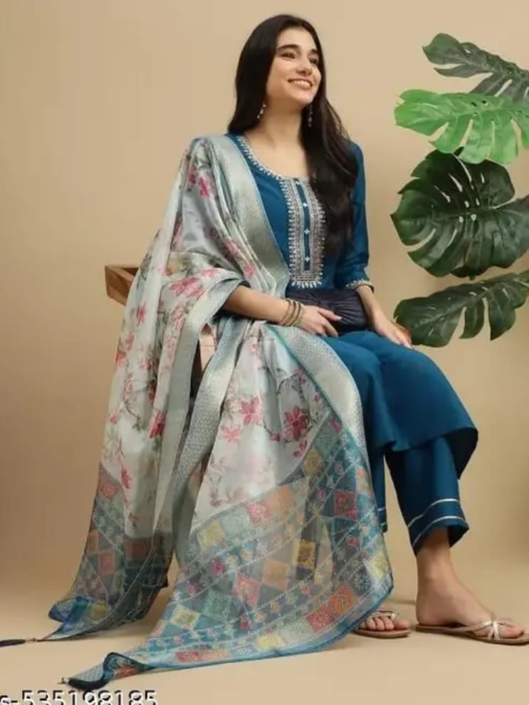 Fancy cotton heavy work design kurta sets with duppata