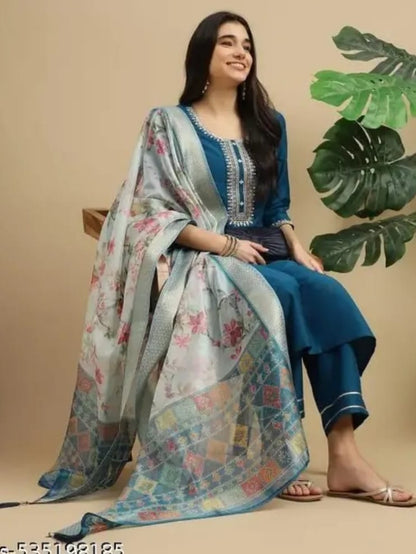 Fancy cotton heavy work design kurta sets with duppata